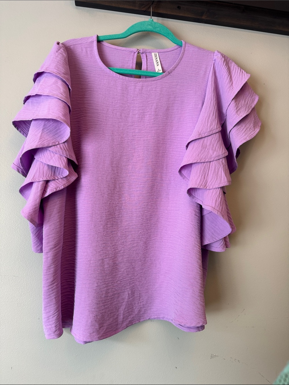 Zenana Outfitters Lavender Ruffle Sleeve Blouse